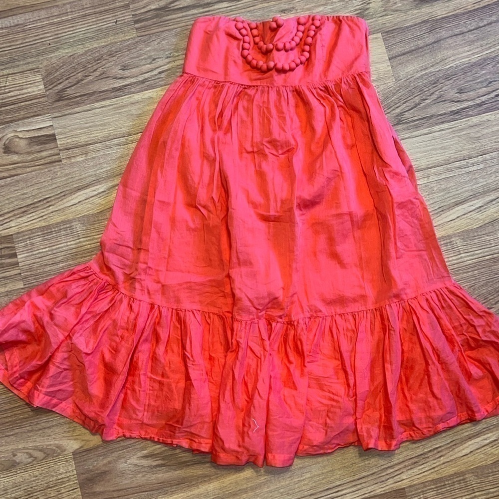 Gap - Coral Bohemian Flowy Tube Dress w/pom poms!